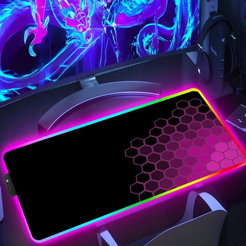 Tapis de souris RGB Polygones Noir & Fuchsia XXL