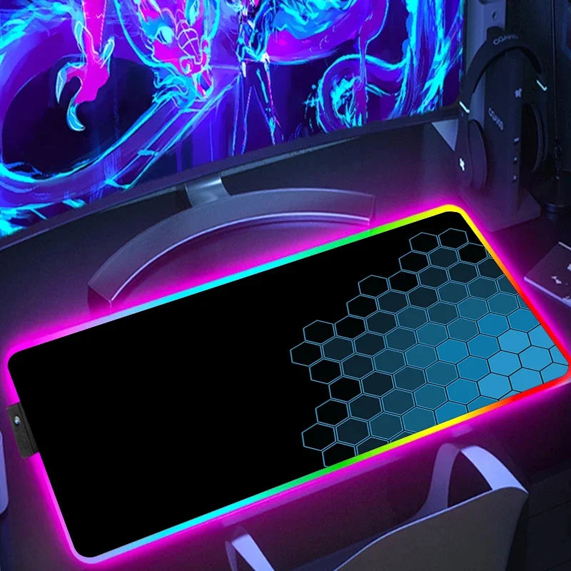 Tapis de souris RGB Polygones Noir & Bleu XXL